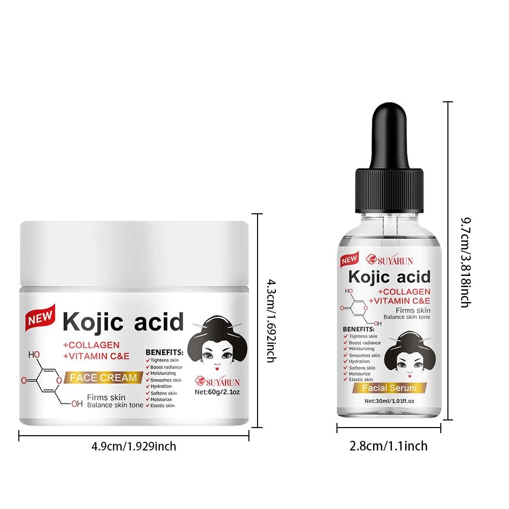 SUYARUN Kojic Acid Serum & Cream Bundle - Brightening Set for Dark Spots, Acne Scars, Anti-Aging | 2-in-1 Skincare Combo.